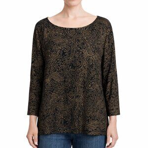 Lauren Ralph Lauren XL Top 100% Cotton Black Gold Classic Paisley Office Holiday